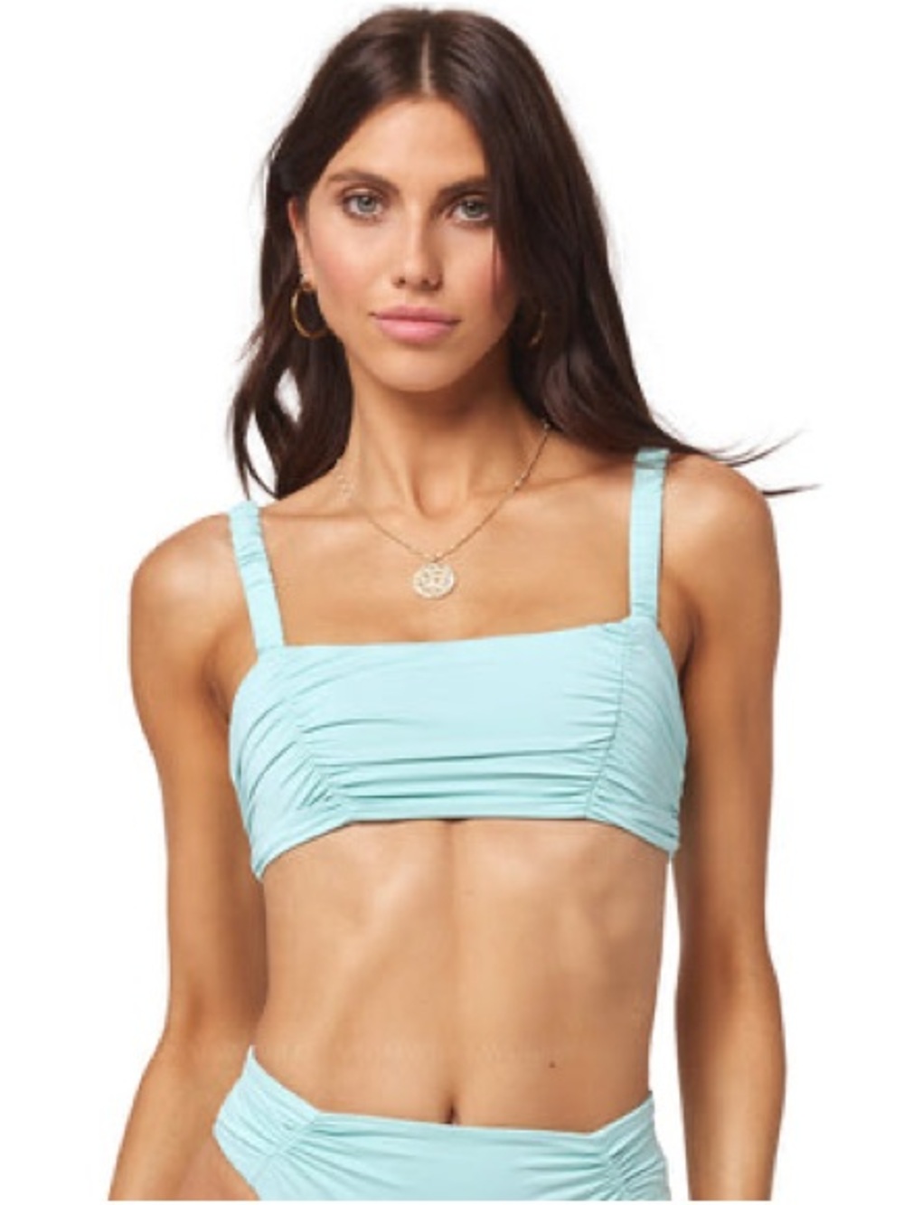 l*space Joanna Light Aqua Ruched Square Bandeau Bikini Top